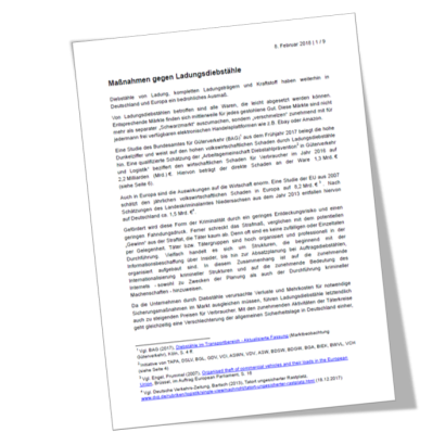Gemeinsames Positionspapier zur Prävention von Ladungsdiebstählen