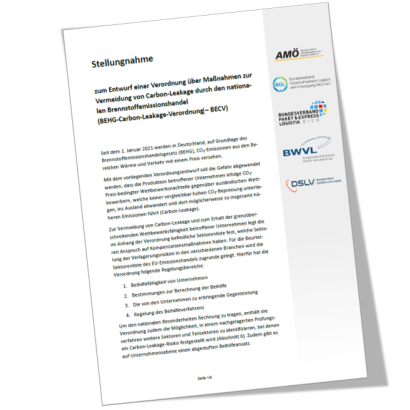 Stellungnahme der Logistikverbände zum Entwurf einer BEHG-Carbon-Leakage-Verordnung